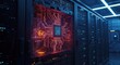 © Nokar - Quantum computing server rack with neon circuits, futuristic data encryption, and hyper-speed algorithm processing inside advanced secure technology center