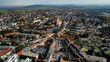 Aerial wide view around the city Stockerau in Austria on a sunny autumn day