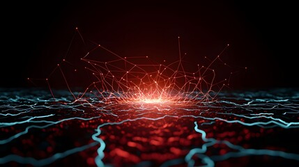 Wall Mural - this image showcases a network of red, connected lines converging to a central bright node over a co