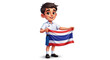 © กฤษณรักษ์ บุตตะนันท์ - Cheerful Thai Schoolboy Holding the Thai Flag with a Bright Smile and Joyful Expression