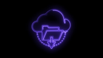Wall Mural - Cloud data download neon sign animation digital technology file sharing concept