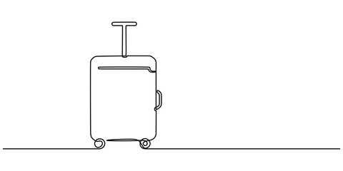 continuous one line drawing of suitcase, line art style vector illustration, One continuous line drawing of travel suitcase on wheels minimalist luggage and travel bag vector illustration, Luggage one