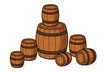 © Permelia - Wooden barrel set vector cartoon illustration. Rustic old wood cask for wine, beer, whiskey storage. Vintage container collection for winery, brewery or cellar concept design.