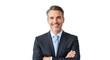 © Poindexter - Man in a suit with arms crossed smiling on a white background