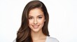 © Poindexter - A woman with long brown hair and a white shirt smiles against a white background