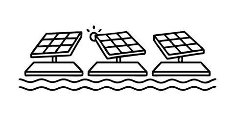 Wall Mural - Vector art of floating solar panel array on water with light