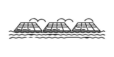 Wall Mural - Vector art of floating solar panel farm on water