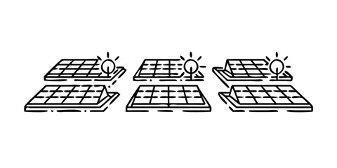 Wall Mural - Vector art of floating solar panel farm with sun