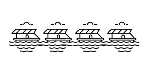 Wall Mural - Vector art of houseboat with solar panels on water