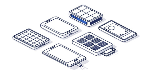 Wall Mural - Vector art of isometric view of solar panels and phones