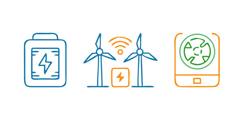Wall Mural - Vector art of renewable energy sources and storage