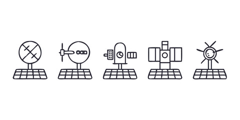 Vector art of solar panel array with satellite and other objects