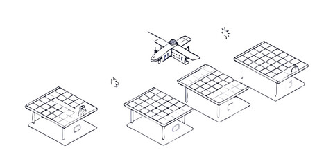 Wall Mural - Vector art of solar panel installation with a plane