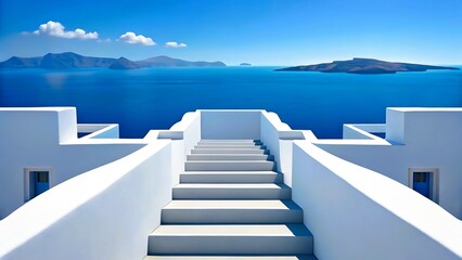  White staircase leading to the aegean sea and islands