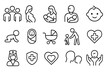 © Shein - Family and maternity line icon set. Parenting, health care, pregnancy and childcare icons outline collection. Vector symbols for newborn, baby, parent, nurse, love and support.