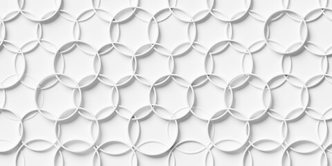 Wall Mural - White interlocked or overlaid circles geometry background wallpaper banner, flat lay top view