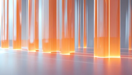 Wall Mural - abstract orange and white glowing pillars in futuristic space