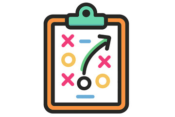 Clipart of strategic game plan on clipboard with colorful shapes planning loop board