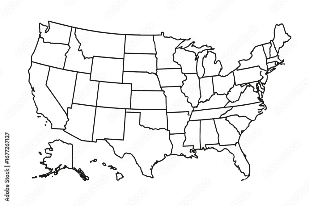 Outline map of the United States with state borders Stock Vector ...