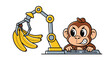 © Fath - Cartoon monkey operates robot arm to snatch bananas funny illustration