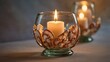 © Sameera - A decorative candle holder with a lit candle inside and another candle holder in the background