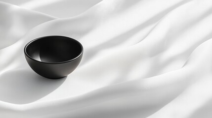 Black Bowl on White Flowing Fabric