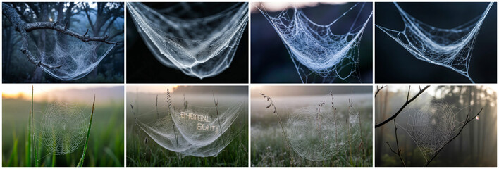 Delicate spiderwebs glistening with dew nature macro