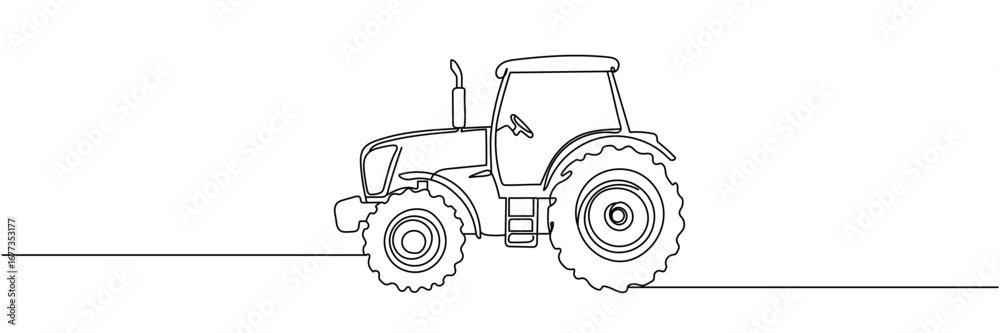 Continuous one line drawing of farmer's tractor. classic tractor ...