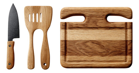Wall Mural - Wooden Kitchen Utensils and Cutting Board with Isolated Background