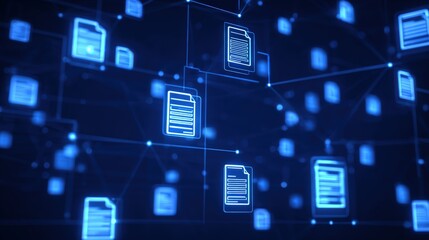 abstract network grid with files and folders, futuristic software interface, digital document manage