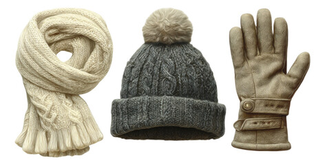 Wall Mural - Cozy Winter Accessories Including Scarf, Hat, and Gloves Isolated