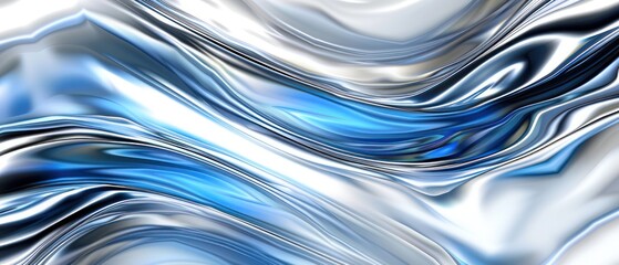 Wall Mural - Abstract chrome blue silver metallic fluid flow dynamic platinum wallpaper.