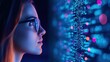 © MAY - Coding Software engineer debugging a program with data and algorithms on the screen.