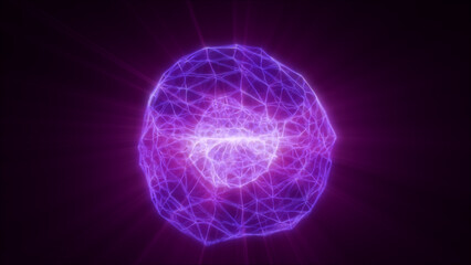 Wall Mural - vibrant glowing purple abstract sphere with neon geometric network, radiating energy and futuristic 
