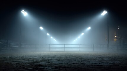 Wall Mural - stunning photo of desolate rodeo arena illuminated by bright lights and lingering smoke. concept rod