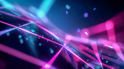 Wall Mural - abstract futuristic background with glowing neon lines and geometric shapes in blue and pink light