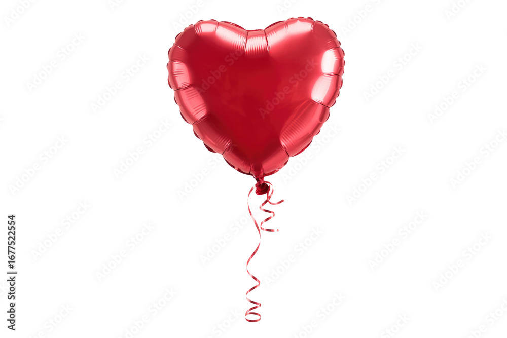 A single red heart-shaped balloon with a curled ribbon, isolated on a ...