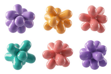Wall Mural - Six glossy, pastel-colored, abstract blob shapes, isolated on transparent background. background removed