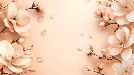 Wall Mural - delicate, light peach-toned magnolia blossoms create a serene and romantic floral arrangement, showc