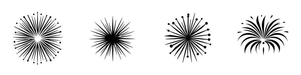 Wall Mural - Minimalist black-and-white vector silhouettes of abstract starburst designs for decoration and branding purposes