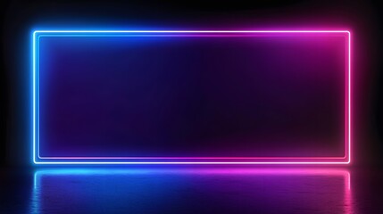 Wall Mural - a vibrant, empty rectangle frame is outlined with vibrant neon blue and pink lights, creating a dyna