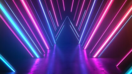 Wall Mural - a vibrant, futuristic interior space showcases a striking array of vibrant neon lights, creating an 