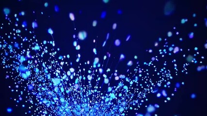 Abstract Background Featuring Dynamic Burst and Eruption of Shimmering Blue Glitter Particles and Illuminated Lights