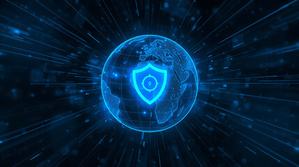 Wall Mural - Security shield with global world