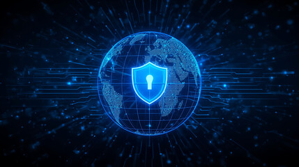 Wall Mural - Security shield with global world