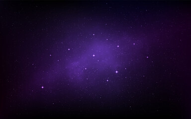 Wall Mural - Universe background. Purple space with glowing stars and cosmic nebula. Deep cosmos texture. Milky Way with stardust effect. Starry violet nebula. Vector Illustration.