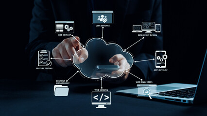 Wall Mural - cloud computing, cloud strategy, and cloud technology transforming digital infrastructure with scala