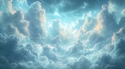 Wall Mural - a dramatic, light-filled view of cumulus clouds, showcasing soft, ethereal tones.