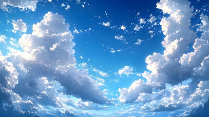 Wall Mural - a vibrant sky filled with fluffy cumulus clouds, showcasing a bright blue backdrop and soft, diffuse