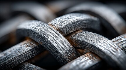 Detailed macro shot of metallic wire mesh with sharp focus on interwoven patterns and textured surfaces, representing industrial materials and design.